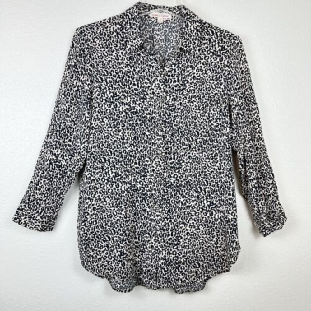 Grand & Greene Small Leopard Animal Print Roll Tab Long Sleeve Button Up Blouse - Picture 2 of 14